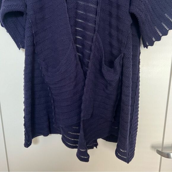 Anthropologie Guinevere Cardigan Sweater M Deep Blue Long Line Knit Open Front - Picture 3 of 14